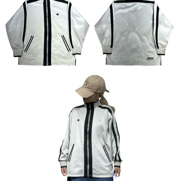 챔피온 재팬 오버핏 블랙 사이드 라인 라이트 그레이 져지 트랙탑 S