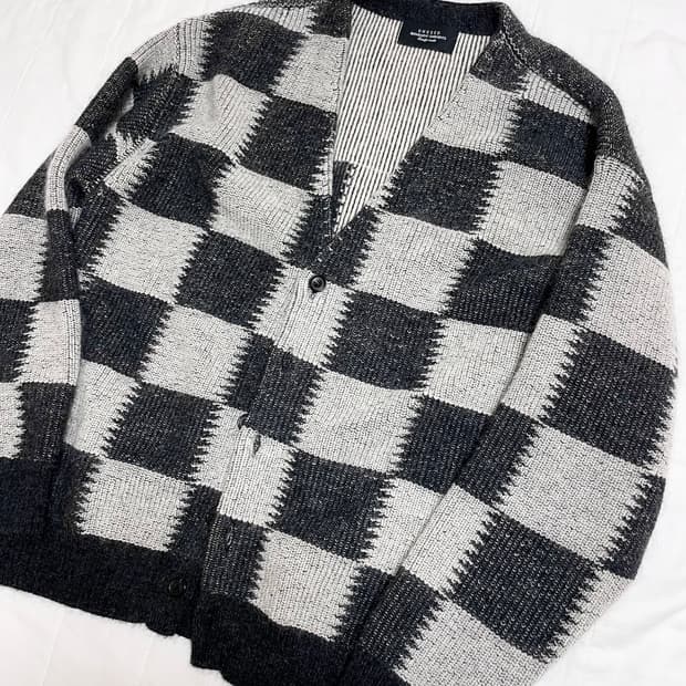 언유즈드 알파카 체커 플래그 가디건