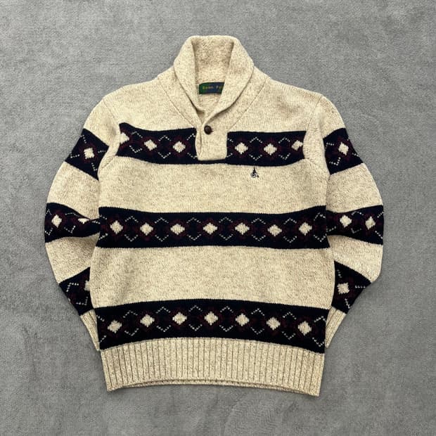 90 빈폴 아가일 패턴 울 숄카라 니트