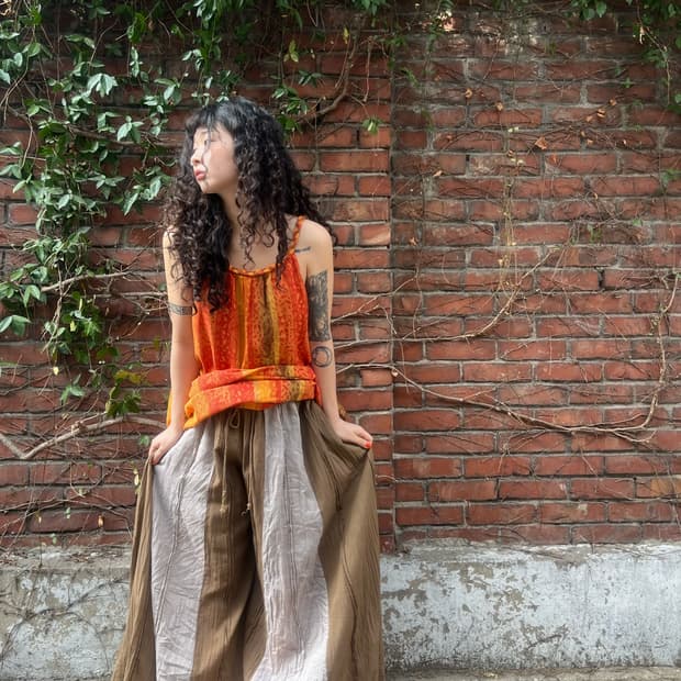 빈티지 히피 브라운 와이드 팬츠