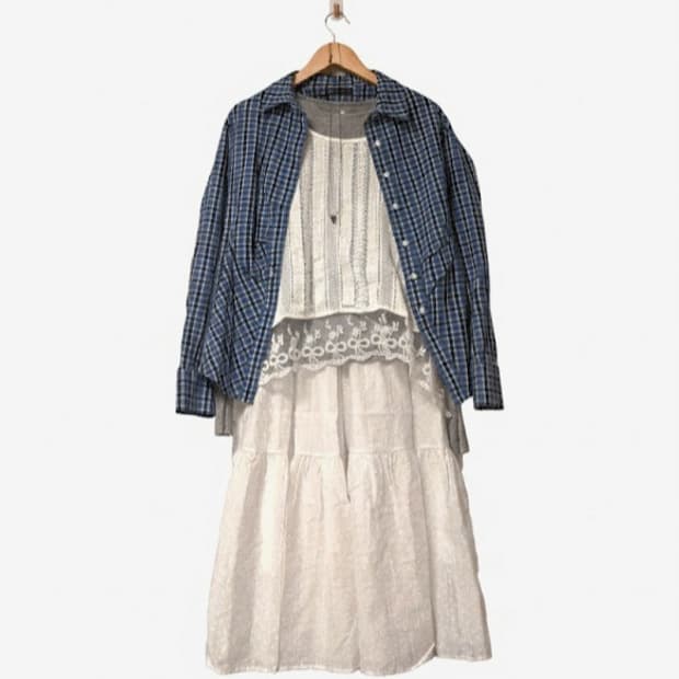 블루 셔링 체크셔츠