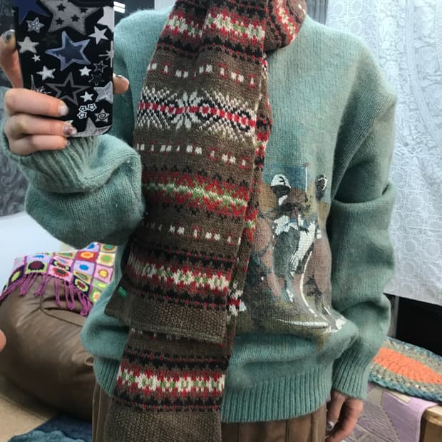 베네통 에스닉 니트 머플러 목도리 