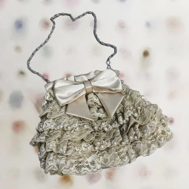 갸루 레이스 프릴 새틴리본 미니핸드백