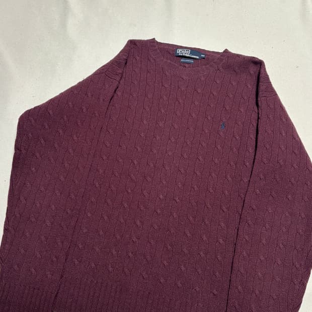 100 폴로랄프로렌 램스울 버건디 케이블 니트