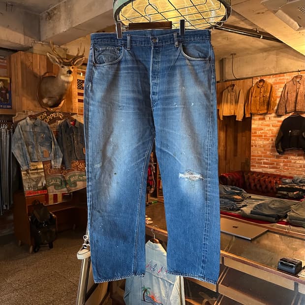 빅사이즈 70s USA 빈티지 리바이스 501 66전기 셀비지 데님 팬츠