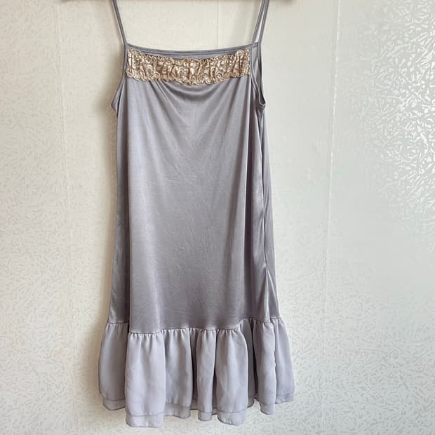 일본 빈티지 레이어드 단프릴 살크감촉 슬립 원피스