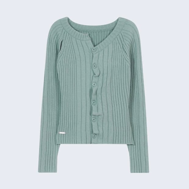 타입서비스 애시미트리 슬릿 니트 가디건 민트