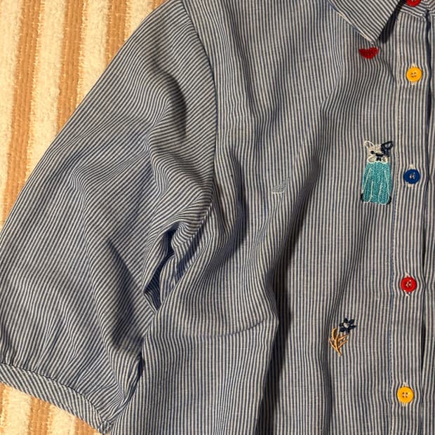 일본 빈티지 동물 자수 청셔츠 히피 