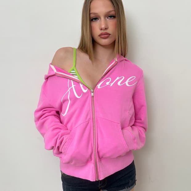 just haus 저스트 하우스 핫핑크 후드 집업