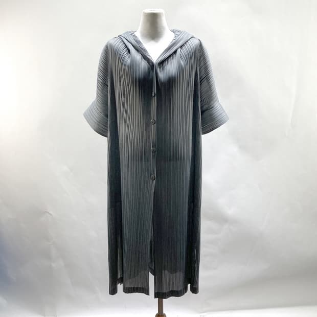 후드 플리츠 반팔 롱자켓 그레이 최상 FREE 