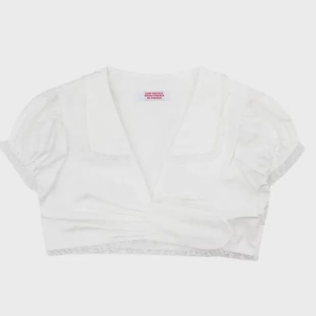 프레클 lace trim crop blouse