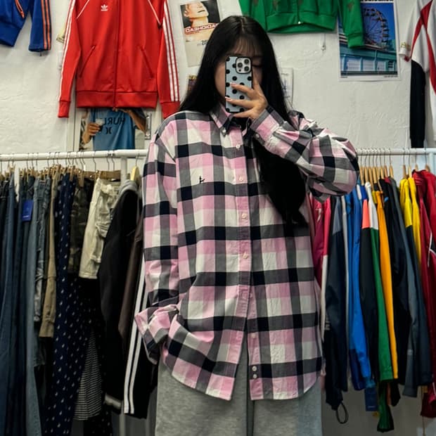 아메리칸 빈티지 포레스트 캠프 핑크 체크 셔츠 XXXL