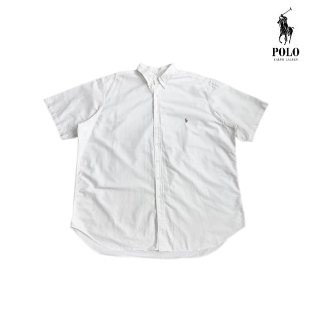 폴로 빅사이즈 포니 솔리드 화이트 옥스포드 반팔 셔츠