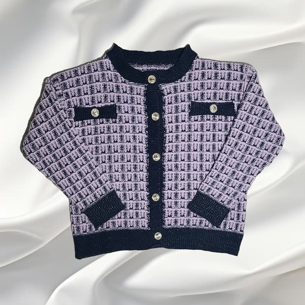 트위드 스타일 배색 골드버튼 가디건