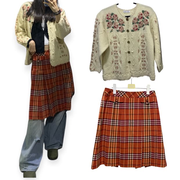 가디건 모직스커트 세트 