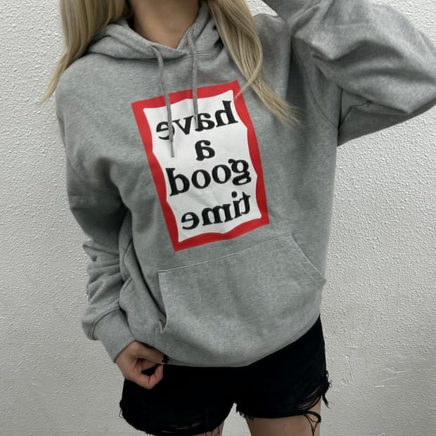 해브어굿타임 센터로고 그레이 후드 M