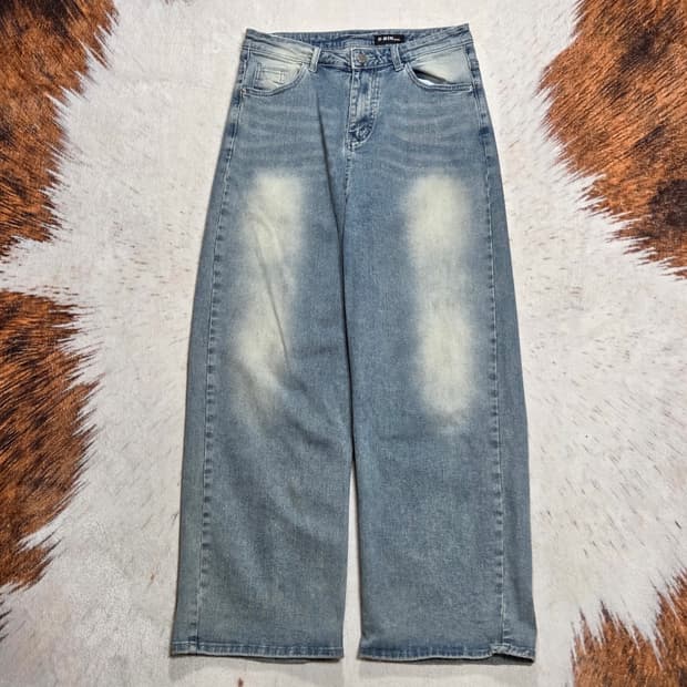 빈티지 연청 워싱 와이드 데님팬츠