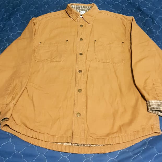 (빈티지) 자라 릴렉스드핏 클래식 체크 패브릭 셔츠 자켓 브라운 (S)