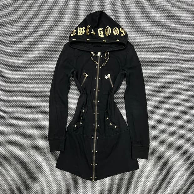 빈티지 펑크 갸루 스터드 롱 후드집업
