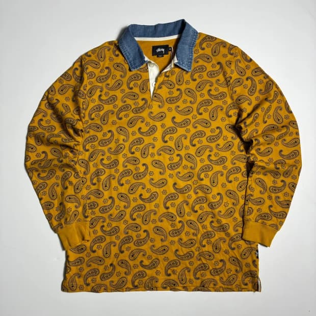 스투시 STUSSY 페이즐리 패턴 럭비 카라 롱 슬리브 R2869