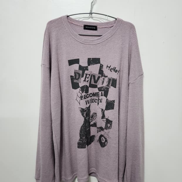 빈티지 고양이 니트 연보라