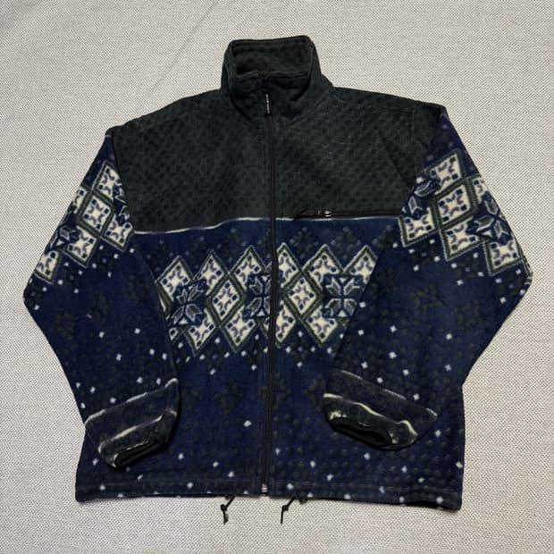 패턴 플리스 집업 자켓