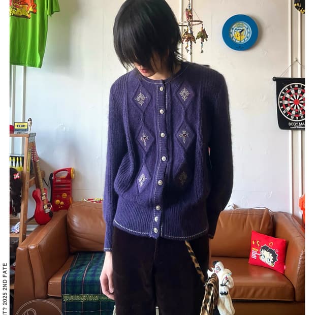 1980-90s Chamois Gothic Cross Cardign