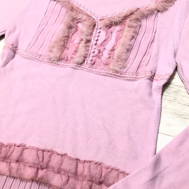 Pink Lace Trimming Fur Sleeve