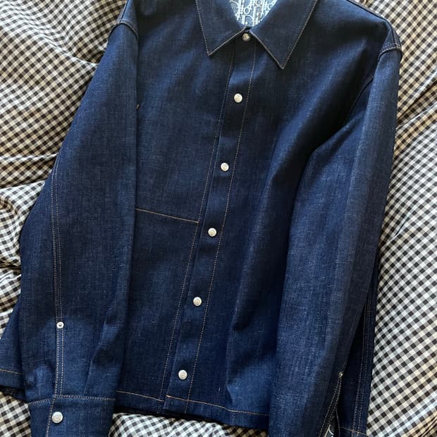 디올 / 오블리크 코튼 데님 오버셔츠 로우 블루 / 52