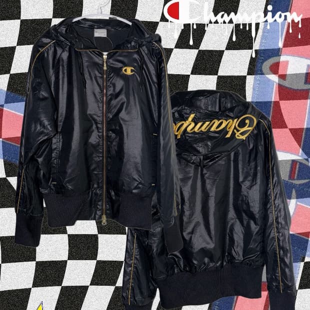 희귀/일본판 챔피온 빈티지 금장로고 바람막이 후드자켓 M