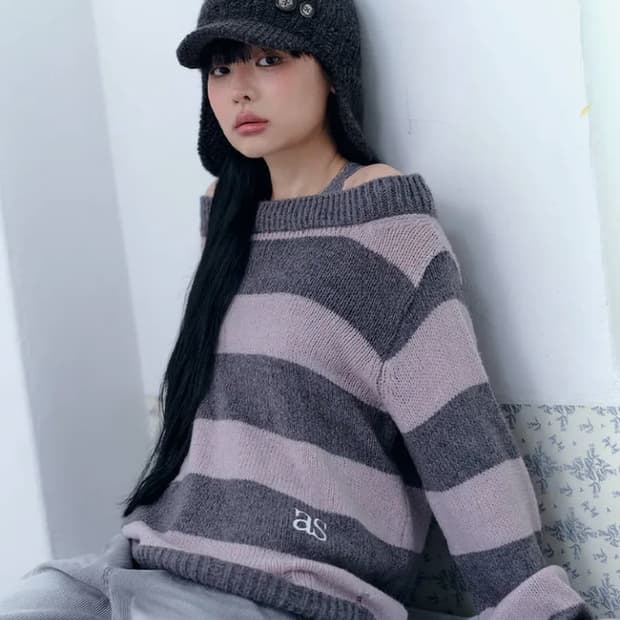 애즈온 ason sori off stripe knit 스트라이프 니트