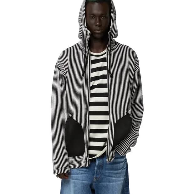 준야와타나베 24aw 천축 스트라이프 우레탄 스웨이드 집업후디