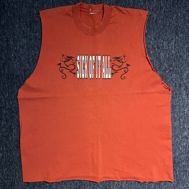 빈티지 90s SICK OF IT ALL 슬리브리스 티셔츠