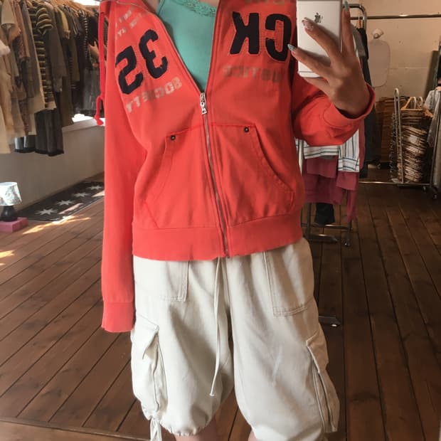 오렌지 빈티지 후드집업