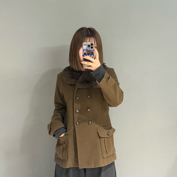 fur trimming double button coat