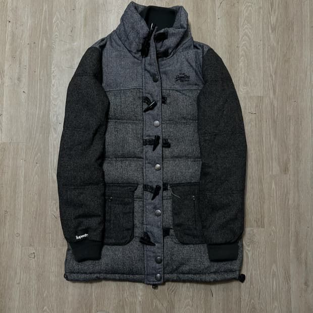 슈퍼드라이 프리미엄 블랙라벨 헤링본 울 롱패딩 M/95 