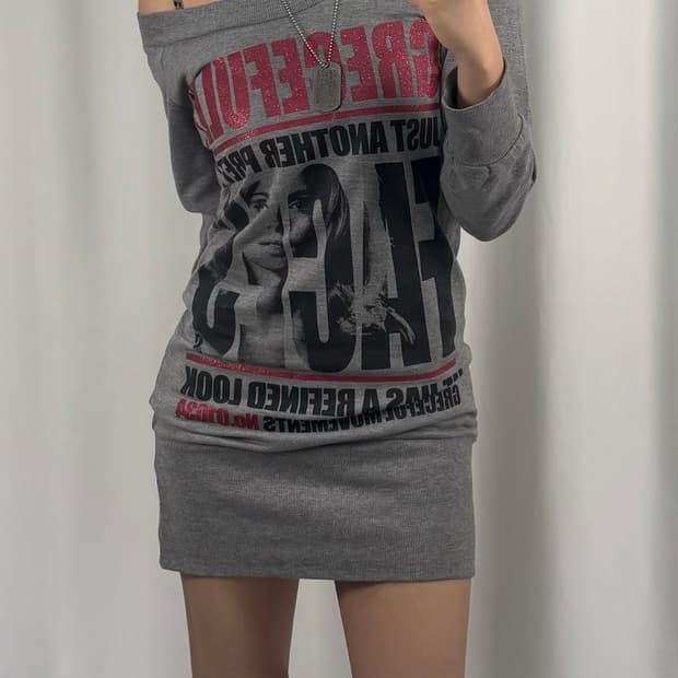 Vintage Grey Graphic Dress 