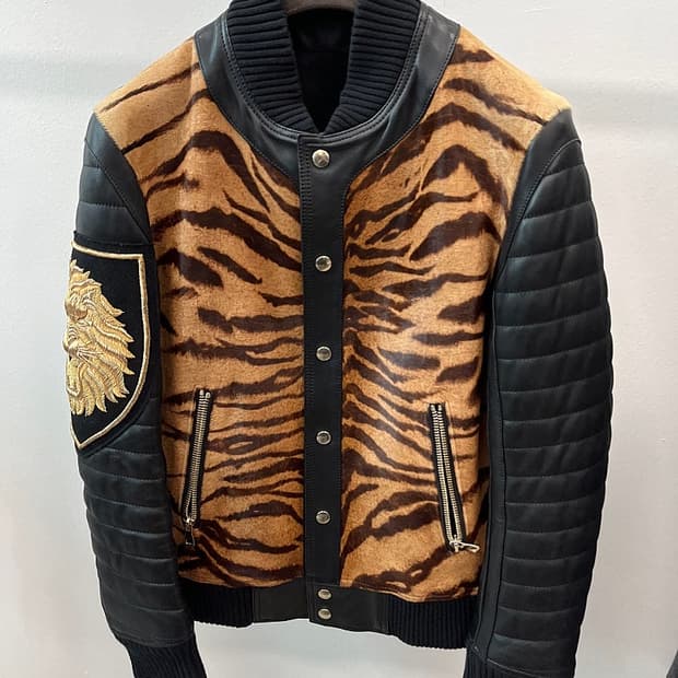 95) 발망 컬렉션 타이거 송치 가죽자켓 