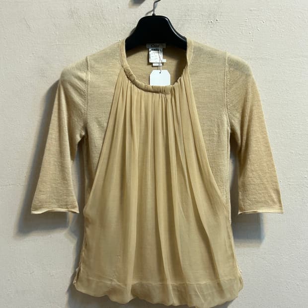 끌로에 실크 패널 캐시미어 니트 탑