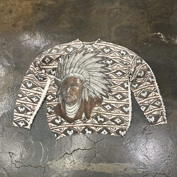 빈티지 50/50 인디언 그래픽 스웻셔츠 M