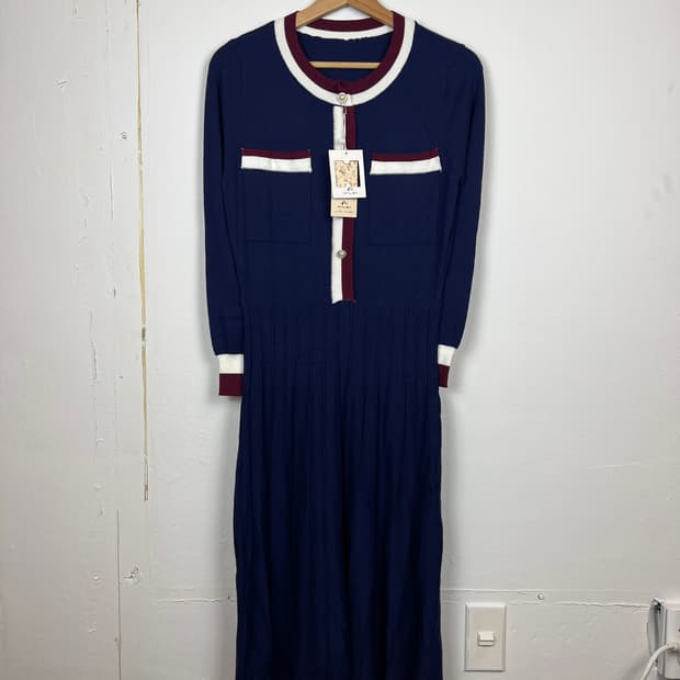 (데드스탁)JPN ONLISA 네이비 니트 롱 원피스 OS