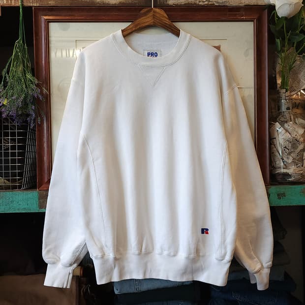 90s 러셀 맨투맨 스웻셔츠 블랭크 헤비 화이트 M