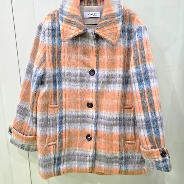 CodeBy 오렌지 체크 모직 자켓