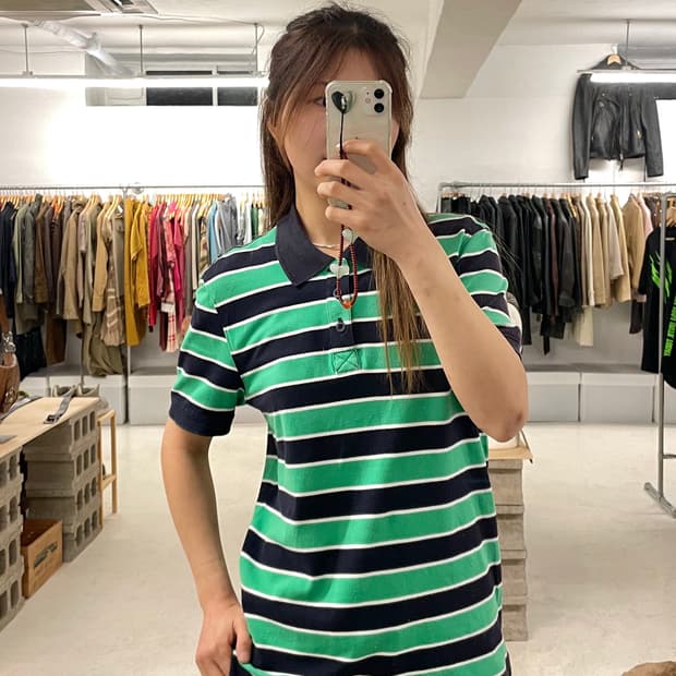 BENETTON stripe collar t-shirts 베네통 카라티