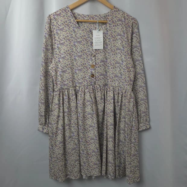 새상품) 여S 빈티지 보라색 플라워 패턴 원피스 레이어드