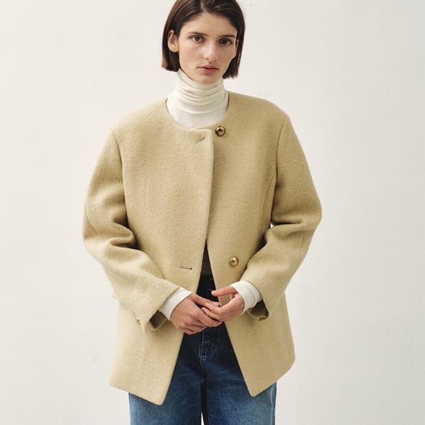 모한 노카라 부클 울 자켓 베이지