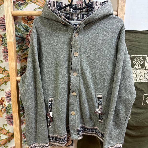히피 모리 애쉬 카키 에스닉 디테일 후드집업