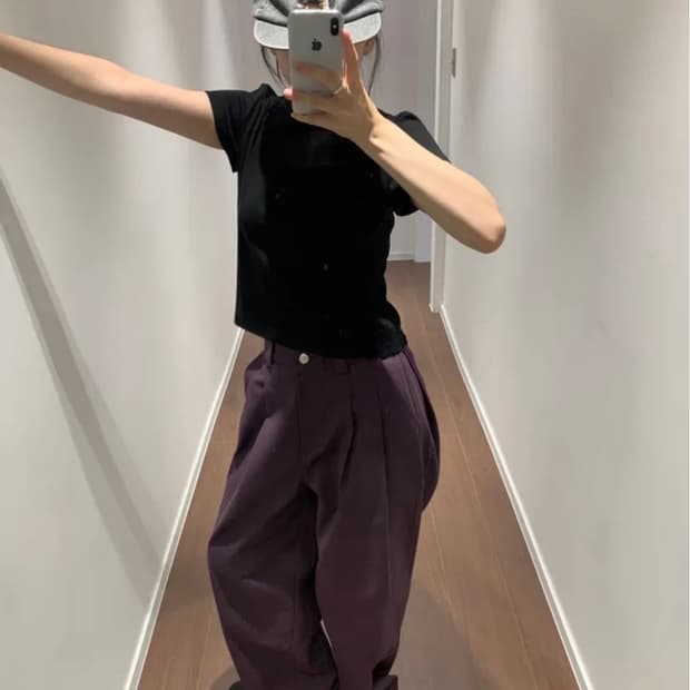 와이드 투턱 슬랙스