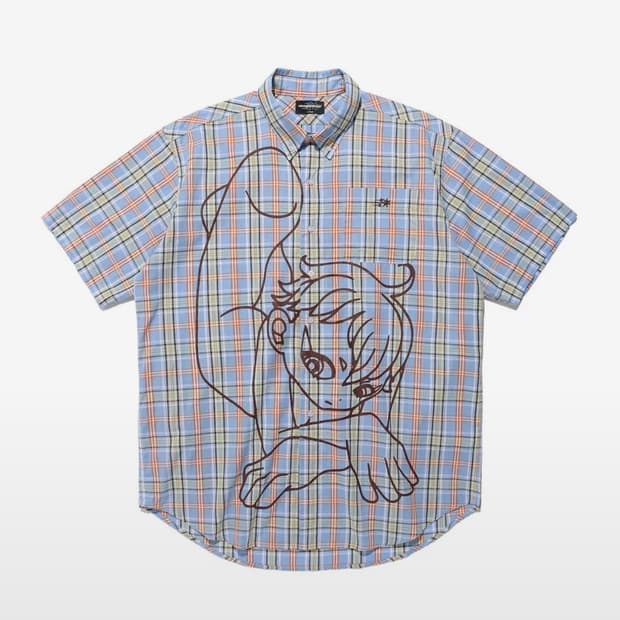 ANGEL CHECK BIG BIG HALF SHIRT_BLUE S