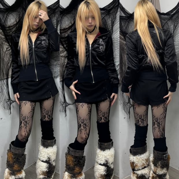 [2000s Ozz On] Dragon Print Bomber-Fit J